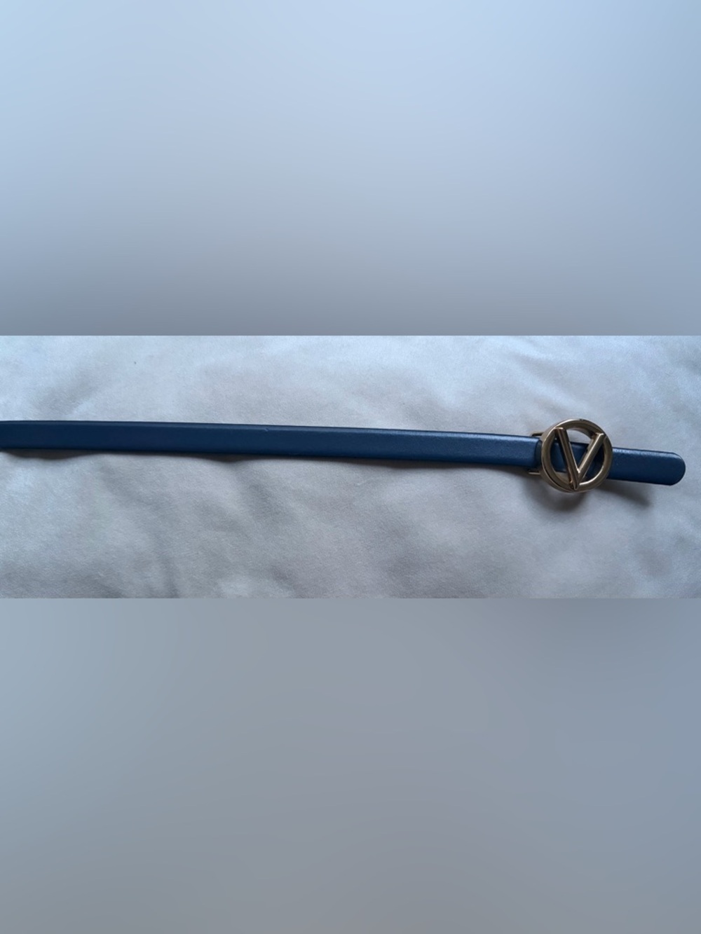 NWOT Valentino Navy Leather Belt with Silver Signature V Logo
